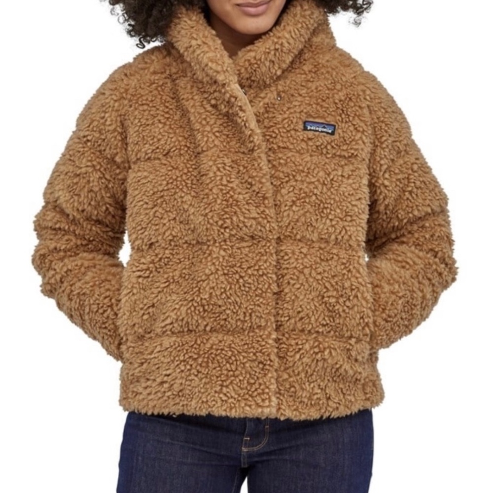 Patagonia Womens recycled high pile Fleece Down Jacket-bearfoot tan-Small-EUC